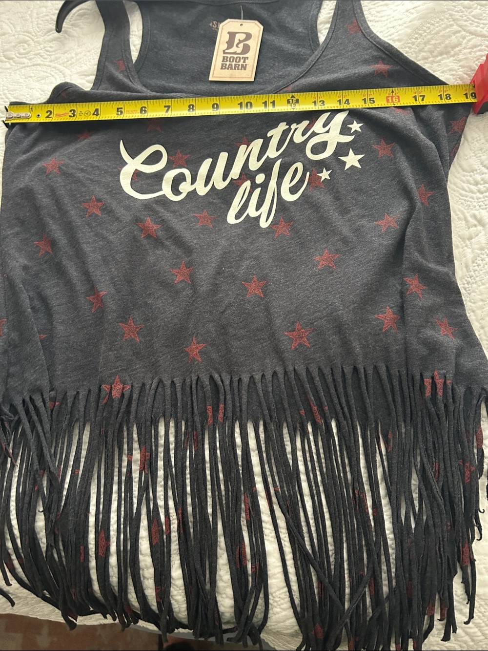 Shyanne Fringe Tank Top with White Script and Red Stars - Picture 4 of 5